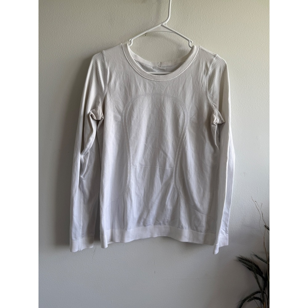 Lululemon Swiftly Tech Long Sleeve Crew Striped White Grey Women Size 6